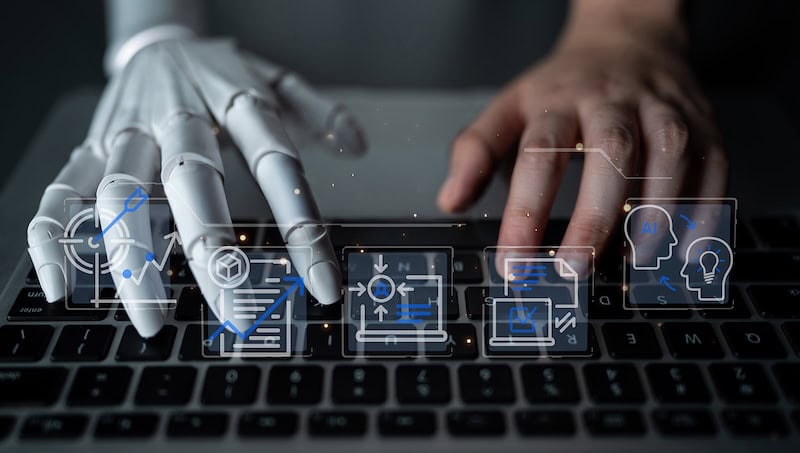 Insights-AI-800×453-2 Human Hand and Robotic Hand work together for AI integration